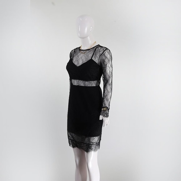 Sophisticated Topshop Black Lace Overlay Dress with Long Sleeves - Picture 2 of 6